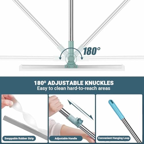 Image of ZURENI Magic Broom Silicone Floor Wiper with Stainless Steel Extendable Handle Rotating Squeegee Adjustable Sweeper for Tile Marble Bathroom Kitchen Glass & Window Cleaning (Pack of 1, Multicolour)