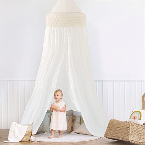 Seilmost Boho Lace Princess Bed Canopy For Girls-Hanging Vintage Kid Bed Canopy-Round Crib Canopy With Cotton (Ivory) #TOP18