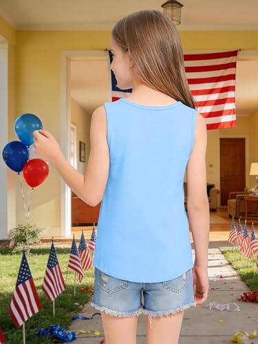 Image of CAZYCHILD Girls American Flag Tank Tops Boys 4th of July Shirts USA Summer Sleeveless Tee Independence Day Outfit 5-14y