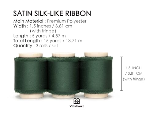 Vitalizart Dark Green Silky Satin Ribbon, 1.5'' x 15 Yard with Wooden Spool - Image 2