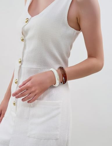 2PCS Resin Bracelet Set for Women Trendy Cream Acrylic Resin Bangle Bracelets Tortoise Shell Translucent Acetate Wristband Bangle Jewelry2