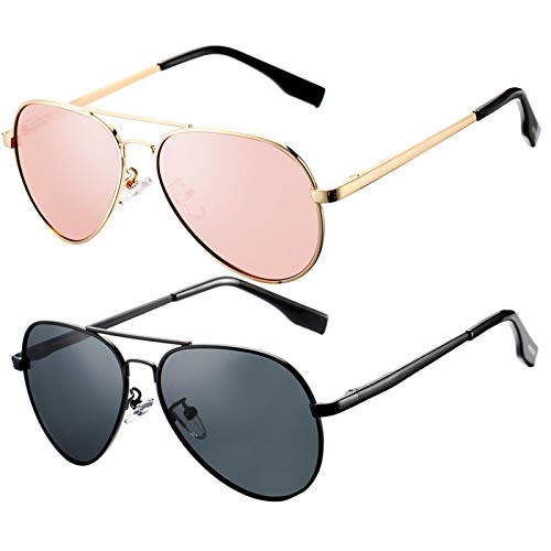 Debuff Kids Polarized Aviator Sunglasses For Boys Girls Age 5-18, Adult Small Face 52Mm (2 Pack,(Gold/Pink Mirrored, Black/Gray)) #TOP2