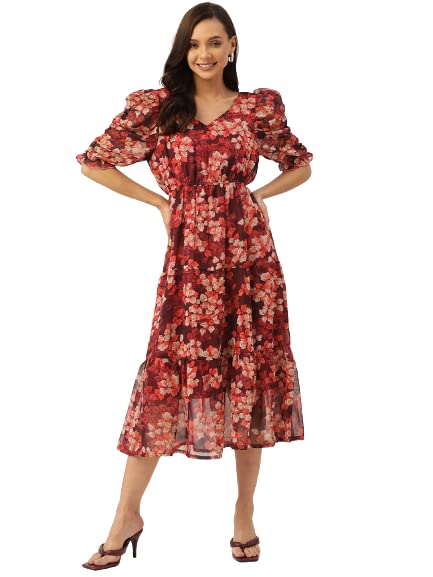 Image of Wisstler Women Midi Dress with Lining,Fashion Dress,MIDI Length Dress