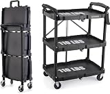 FUTURELAB Portable Folding Service Cart - 3 Tier 330LBS Capacity - Rolling Utility Foldable Cart with Wheels...