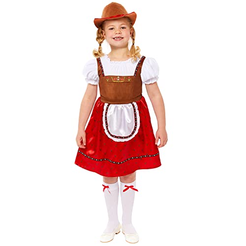 amscan 9917583 9917580 - Disfraz infantil de niña bávara en rojo para fiesta del Oktoberfest