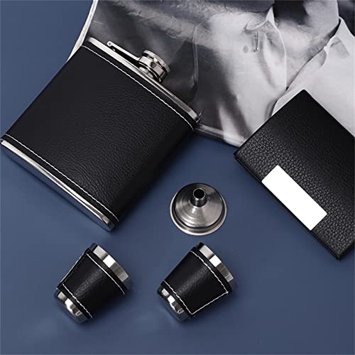 Gmjay Hip Flask Gift Set, Stainless Steel Liquor Flasks For Men With Black Leather Cover, 6 Oz Hip Flasks With 2 Cups & Funnel #TOP6