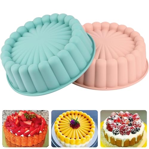 2PCS Charlotte Cake Mold, 8 Inch Silicone Charlotte Cake Pan, Nonstick Silicone Baking Molds, Baking Pastry Molds for Cake, Jello, Gelatin, Bread (Pink+Blue)