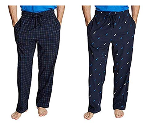Nautica Men's Sueded Fleece Pajama Pants 2 Pack (Navy-sail-Plaid, Small)