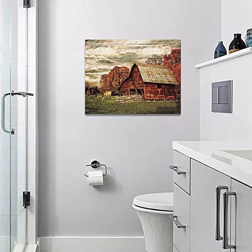 Farmhouse Barn Decor Wall Art Farm Horse Barn Pictures Canvas Print Country Painting Modern Home Framed Artwork For Bathroom Bedroom Kitchen 12"X16" #TOP5