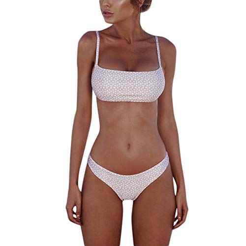Meizas Conjuntos de Bikinis para Mujer Push Up Bikini Traje de baño de Tanga de Cintura Baja Trajes de baño Adecuado Viajes Playa La Natacion (S, Rosa + Blanco)