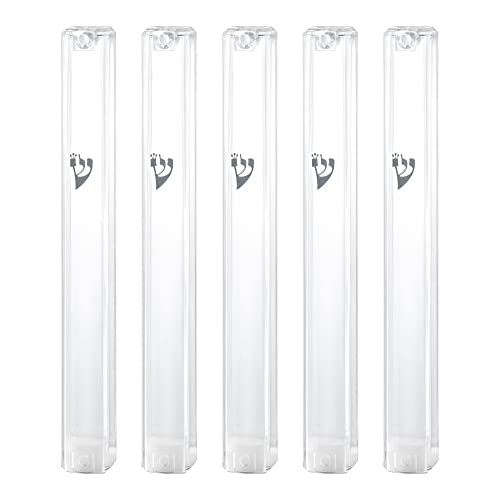 SUPER STAM MEZUZAH CASE Holder Plastic Silver shin Rectangle Shape 6.3/4 INCH -17.5x2x2 c''m Waterproof Rubber Cork lot of 5 (CLEAR, 15 (for 15 cm scroll))