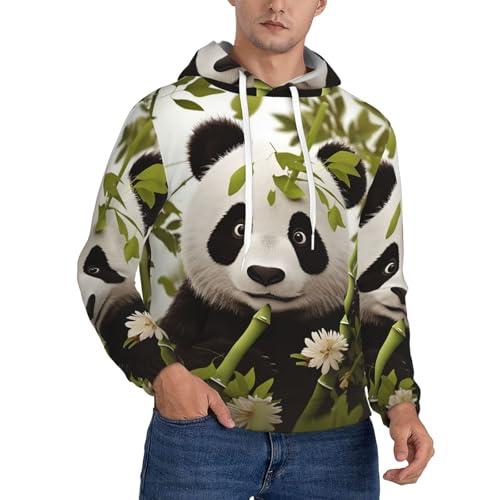Men's Fleece Pullover Hoodie Long Sleeve Hooded panda Sweatshirt Casual Shirts With Pockets X-Large Black