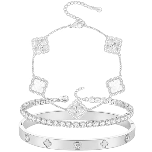 BALTERS Silver Four Leaf Clover Bracelet Stack Set for Women