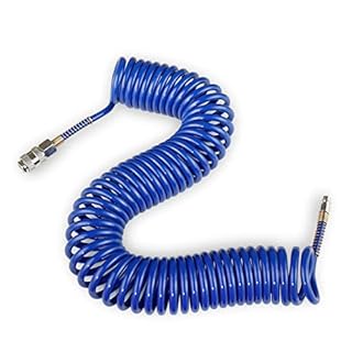 CCLIFE 1/4" Tubo d'aria a molla 10m PU Tubo d'aria a spirale Tubo flessibile pneumatico per linea d'aria o trasferimento di fluidi, con limitatore di curvatura Attacco rapido e spina