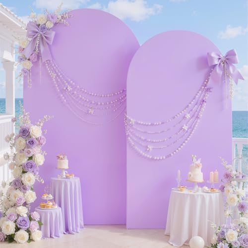 Image of Purple Arch Backdrop Cover Set of 2 (7.2ft & 6ft), Chiara Arch Cover Wrinkle-Free Spandex Arch Cover for Wedding Birthday Party Baby Shower Bridal Shower Ceremony Banquet Fabric Backdrop (No Stand)