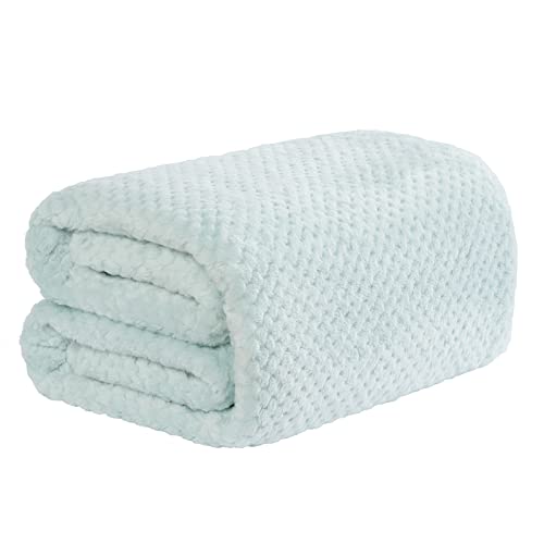 Dreamscene Throws for Beds Double, Soft Cosy Warm Blanket for Bed Sofa Settee Honeycomb Waffle Mink Throw Blanket Fluffy Fleece Throws Travel Faux Fur Throw, Duck Egg Blue - 150 x 200cm