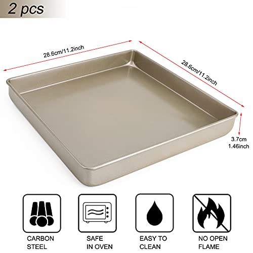 Suice 11X11 Baking Pan, 2Pcs 11" Square Cake Pan Swiss Roll Pan, Heavy Duty Carbon Steel Deep Cooking Sheet Nonstick Baking Pan Toaster Oven Tray Cookie Sheet For Kitchen, Bakery, Brownie, Cookie-Gold #TOP1