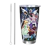 機動戦士ガンダム 車載用 マグカップ コーヒーカップ 600ml保温保冷カップ ストローと蓋付き 大容量 持ち運びに便利 そのまま飲める 可愛くておしゃれ アウトドア 釣り キャンプなどにも最適 Straw Two-piece Set