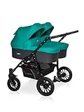 Riko Basic kinderwagen 2 in 1 SAXO für Zwillinge – 2 baby Gondeln – kinderwagen für 2 kinder – Ventilatoren und Verdeck – geräumiger Korb und Tasche – Zentralbremse – Lagoon