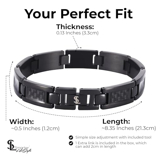 Smarter LifeStyle Elegant Surgical Grade Steel Carbon Fiber Mens Bracelet – Adjustable Many Color Options, Mens Jewelry Bracelet for Men4