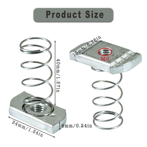 Selyse 10 Stück 304 Edelstahl Strebe Kanalmuttern mit langer Feder (M6)