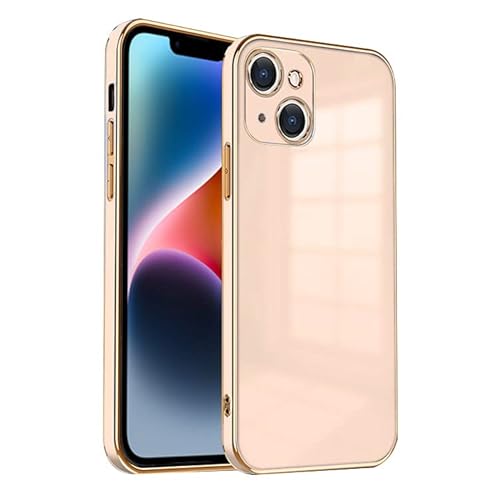ZNX\ZENIX iPhone14 ケース TPU おしゃれ バンパー型 ケース ストラップホール かわいい くすみカラー ゴールド 大人 ZX-milky2 (iPhone14 (6.1), ピーチピンク)