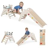 COSTWAY Kletterdreiecke Indoor 3er Set, klappabres Kletterdreieck mit Rutsche, Rampe, Kletterleiter, inkl. Baustein Set, Klettergerüst Holz, Sprossendreieck für Kinder ab 3 Jahr (Macaron)