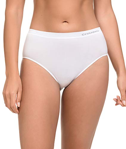 Channo Pack de 3 Bragas Clásicas Básicas Mujer Licra sin Costuras Efecto Invisible Midi Altas Color Liso. Blanco XL