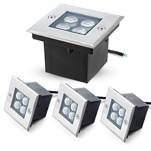 Preisvergleich Produktbild 4W Bodeneinbaustrahler LED für Außen Warmweiß Led- Einbaustrahler quadratisch Bodenleuchte AC 230V IP67 für Aussen Wegbeleuchtung Garten Terrasse Treppe,60° Abstrahlwinkel (4 Pack)