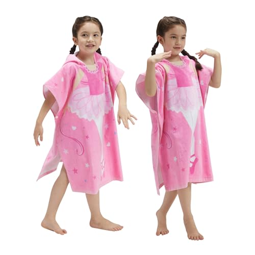 Image of BANGSAUR Kids Hooded Towel Bath Beach Soft Cotton Towels Girls Absorbent Pool Wrap with Hood Baby Toddler Poncho Robe(Ballerina,3-4Years/Height:33"-43")