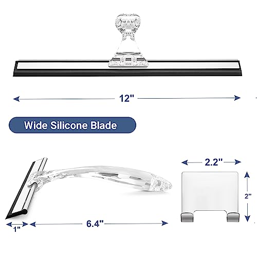 Image of AmazerBath Squeegee for Shower Glass Door, Shower Squeegee for Glass Doors - All-Purpose Squeegee with Hook for Shower Doors, Windows, Mirrors, Tiles and Car Glass, 12 Inches - Clear (Pack of 2)