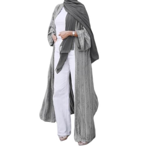 Front Open Abayas for Women Muslim with Hijab Scarf Muslim Women One Piece Prayer Dress Hijab Scarf Full Length Islamic Clothing Arabian Dubai Cardigan Dress Long Sleeve Middle Eastern Dress Grey S