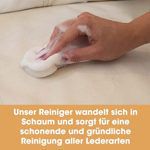 Furniture Clinic Lederpflege-Set 2x250ml – Premium Lederreiniger + Conditioner - Pflegecreme mit Lederduft, inkl. Schwamm & Reinigungstuch – für Couch, Sofas, Autositze, Möbel