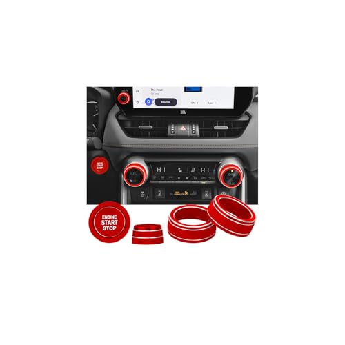 Image of for Toyota RAV4 /RAV4 Hybrid 2023 2024 2025 air Conditioning knob Cover, Start Button Cover Decorative Ring, Volume, Aluminum Alloy Decoration (RAV4, red)