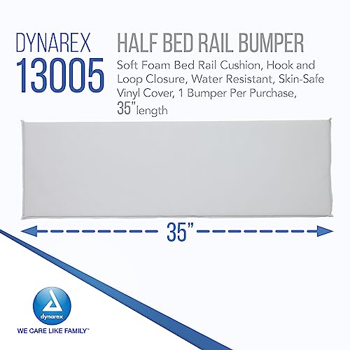 Image of Dynarex Half Bed Rail Bumper - 35 inch Padded Bed Rail Guard - Soft Foam Bed Railing Cushion, Hook & Loop Closures - Water Resistant & Skin-Safe Vinyl Cover - 1 Bed Rail Bumper