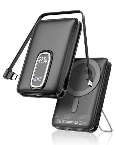 Powerbank für Magsafe 10000mAh, Magnetische Wireless Power Bank iPhone mit 22.5W USB-C Kabel und LED Display, Schnellladung Kabellose Externe Handyakkus für iPhone 17 16 15 14 13 12 Series