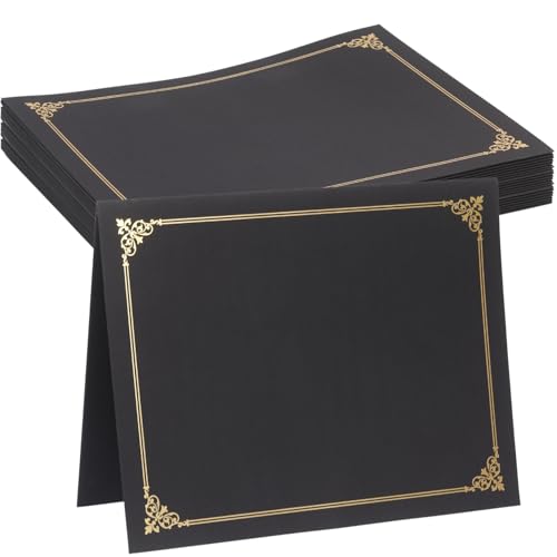 Certificate Holder, Diploma Covers Gold Foil Border, for Letter Size 8.5x11 Certificates, Cardstock, Document Papers, Black (Black 25 Count)