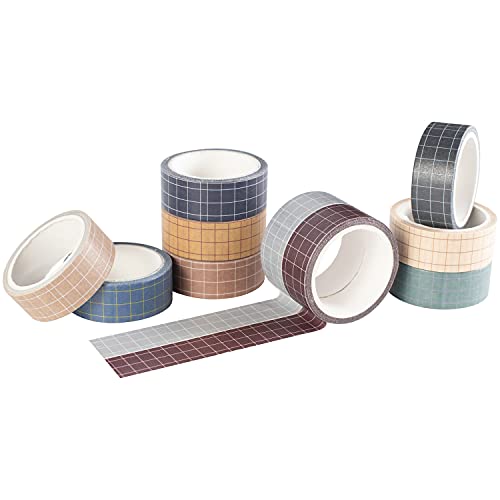 MAGLITT Conjunto de Fitas Adesivas Grid Washi, 10 Rolos, Fitas Decorativas Xadrez para Diários, Plan
