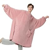 BEDSURE Hoodie Decke mit Ärmeln Deckenpullover - Tragbare Decke zum Anziehen Erwachsene XXL, Übergroßer Kuschelpullover als Geschenke für Herren Damen, Warm Ärmeldecke Rosa 107x90 cm