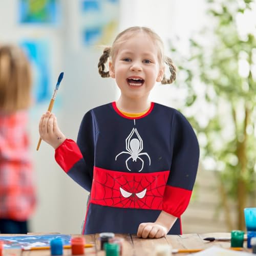 LIVESTN Malschürze Kinder, Malerkittel für 3-7 Jahre Mädchen Junge, Wasserdicht Malkittel, Einstellbar Bastelschürze mit Ärmeln und Taschen, Malkittel Schule, Für Malen & Basteln Backen Kochen (B)
