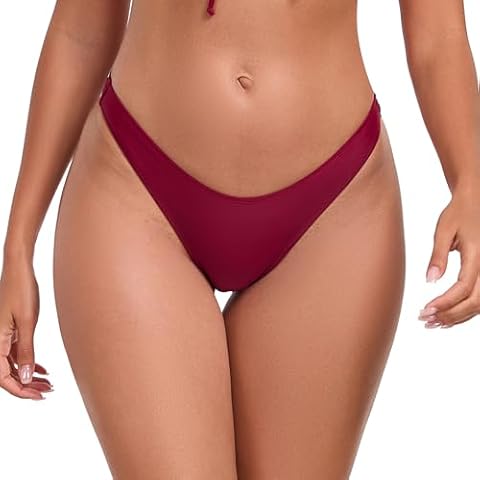 RELLECIGA Damska moda kąpielowa bikini dół High Cut Thong Bottom, burgundowy, S