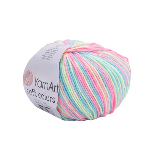 YarnArt Soft Colors - Variegated Sport Yarn 55% Cotton 45% Acrylic - 1 Skein/Ball 50g 174 Yds - Soft Knitting Cotton for Amigurumi