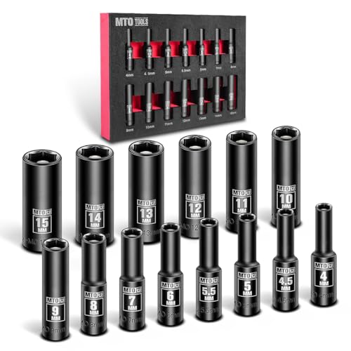 MTO 14-Piece 1/4 Drive Magnetic Deep Impact Socket Set Metric Size (4mm-15mm) 6 Point Sockets