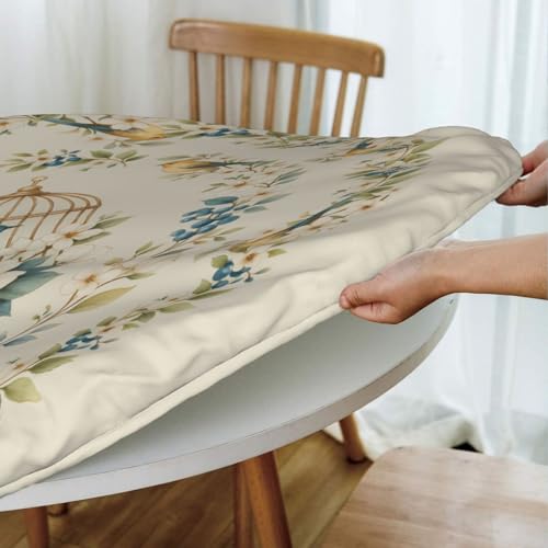 KiuLoam Rustic Vintage Floral and Birds Round Tablecloth Farmhouse Table Cover with Elastic Edge Washable Fitted Table Cloth for Kitchen Patry Outdoor Decor Fits 40"-44", Small by KiuLoam - Used condition - Image 5