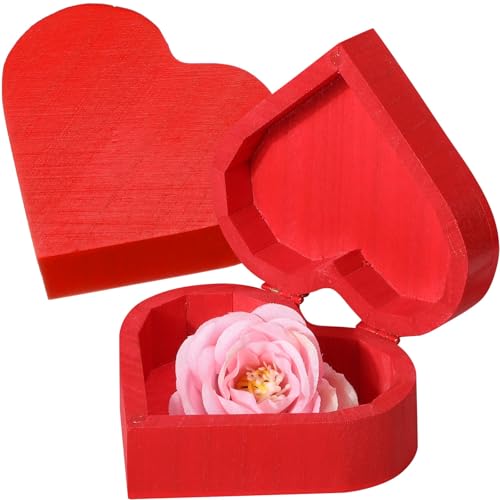 Marsui 1 Pcs Unfinished Valentines Heart Box with Hinged Lid Red Crafts DIY Wood Treasure Chest Stash for Women Holiday Art Gifts Jewelry Home Storage Gifts (3.94 x 9.74 x 1.58 IN)