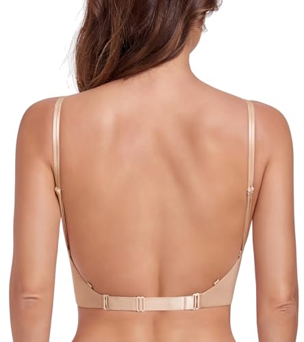 Image of Lemorosy Backless Push Up Bra Low Back Multiway Convertible Deep Plunge Underwire for Support