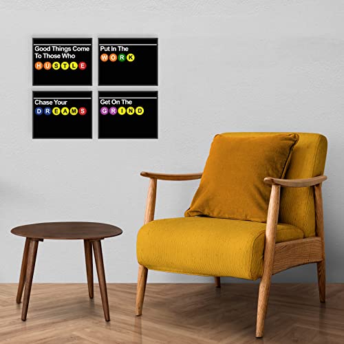 New York City Subway Sign, Subway New York Wall Art, Nyc Wall Art - New York Poster Set, Nyc Subway Sign, Nyc Bedroom Decor - Hustle Grind Motivation - Subway Signs Nyc Set Of 4 (8X10) Unframed #TOP3