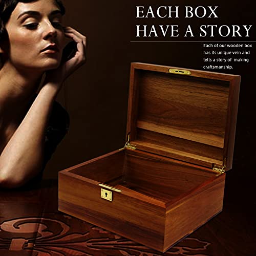 Wooden Storage Box With Hinged Lid And Locking Key Large Premium Solid Acacia Keepsake Chest Box -Storage Space To Organize Jewelry, Toys, And Keepsakes In A Beautiful Wooden Decorative Box Crate #TOP3