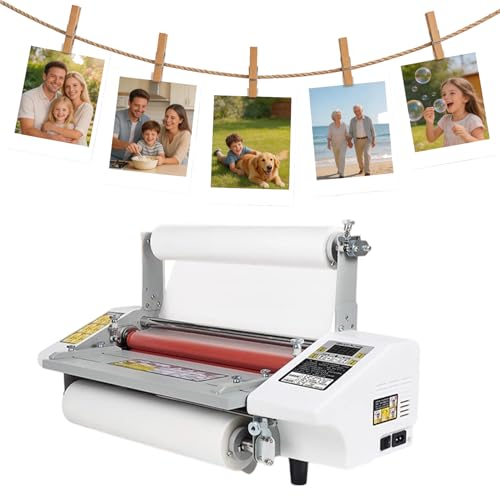 Plastificadora profesional A3 350mm Caliente y Frío, Regulación de Tensión y Presión, velocidad ajustable de 0,5 a 3 m/min, Anti-ondulación, Doble y Simple Cara, para Escuela, Oficina y Comercial