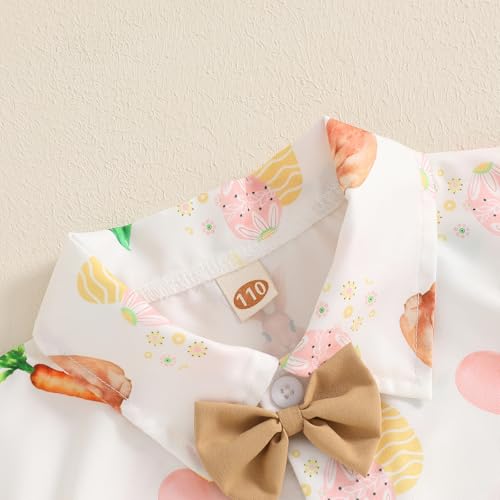 Image of Owl's-Yard Baby Boy Easter Outfits Rabbit Carrot Short Sleeve Button Down Shirts and Solid Color Shorts 2 Pcs Summer Set